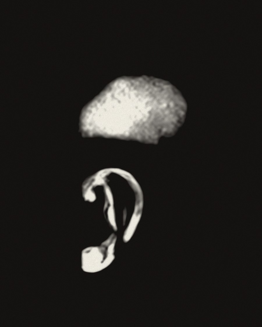 Fragment collection — a single isolated form on black